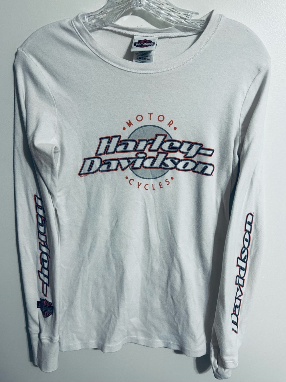 Harley-Davidson White Long Sleeve Tee with Red & Navy Logo